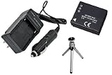 Replacement Battery PLUS Mini Battery Travel Charger for Specific Digital Camera and Camcorder Models / Compatible with PANASONIC CGA-S007 Charges with Intelligent Charge Technology - Includes Car Adapter and Mini Tripod with Expandable Legs