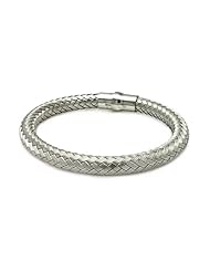 8MM Sterling Silver Italian Bracelets Rhodium Plated Weaving Style Magnet Lock Bracelet 7.5 Inches