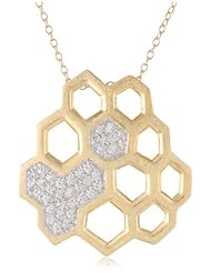 18k Yellow Gold Plated Sterling Silver Two-Tone Simulated Diamond Honeycomb Pendant Necklace, 18"