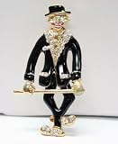 Gold Plated Dancing Tap Man Pin with Cubic Zirconia Gemstones - Fashion Brooch