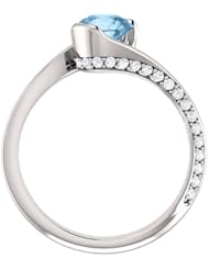 18K White Gold 6.00mm Round Cut Sky Blue Topaz and Diamond Ring -- LIFETIME WARRANTY