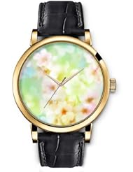 SPRAWL Aanalog Fashion Series Gold Ladies Watches of Genuine Black Leather Strap,Unique Wrist Watch for Women Girls Designed with white Flowers