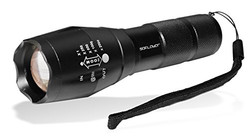 Brightest LED Tactical Flashlight,SDFLAYER T6 High Powered Handheld Torch with Rechargeable 18650 Lithium Ion Battery and Charger , 5 Modes Zoomable Adjustable Focus For Hiking, Camping, Emergency