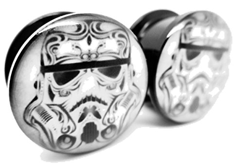 Sugar Skull Storm Trooper Ear Plugs - Acrylic Screw-On - 8 Sizes - Brand New *Pair*