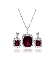 Nickel Free Sterling Silver Pendant & Earring Sets Red CZ Center Matching Set