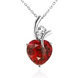 7.50 Carat Ruby & White Sapphire Heart Pendant in Sterling Silver with 18" Chain