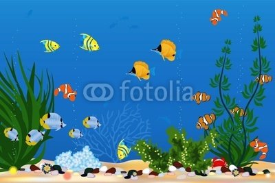 Wallmonkeys Peel and Stick Wall Decals - Aquarium with Beautiful Tropical Fishes - 60