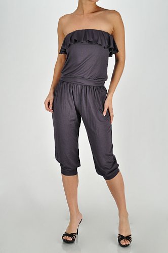 Women's strapless jersey jumpsuit with ruffle
