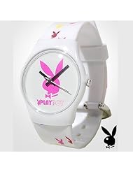 Playboy Watch Pink Bunny Logo White Strap Ladies Designer Fashion Official PBH0520WH