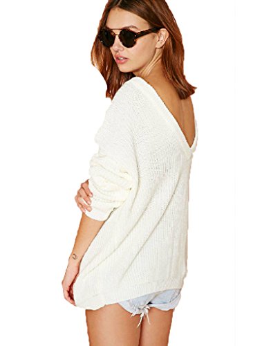 ナナコレクション Nana_Collection 2015 秋 セーター ニット ルーズ ボート V ネック 白 レディース 長袖 ゆったり ざっくり 小...