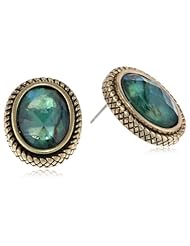 Napier Gold-Tone Green Button Earrings