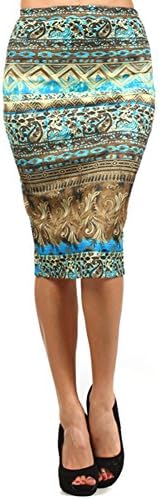 Trendy Print Must Have Pencil Skirts (M, AZTECT BLUE)