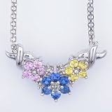 Ladies Multi-Colored Gem Necklace in 10k White Gold
