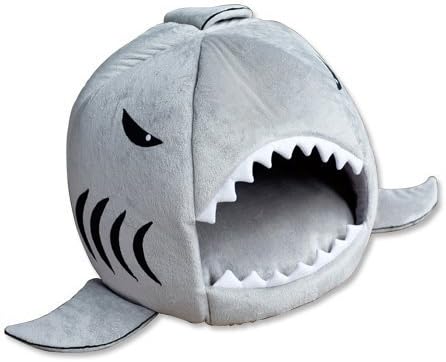 Yosoo Cute Cartoon Soft Warm Short Plush Washable and Detachable Animal Shape Pet Shark Round House Puppy Bed Dog Bed House Kennel with Pet Bed Mat (Gray, Medium)