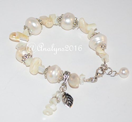 Fresh Water Pearls June Birthstone / Gemstone - with Antique Style Silver Plated Leaf - About 7 1/4" Adjustable to 8" - Stunning Gift!