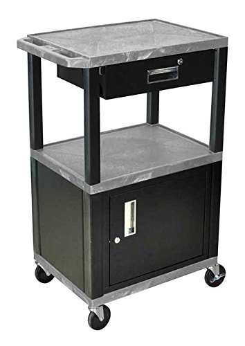 LUXOR WT42GYC2E-B/WTD 42"H AV Cart - 3 Shelves Cab Drawer - Black