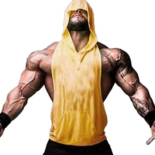 Mens Fashion Sleeveless Hoodie Fitness Tank Top With Kangaroo Pocket