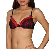 Womens Marilyn Monroe Perfectly Fit Padded Underwired Soft Cup Bra / Underwear - Black & Red