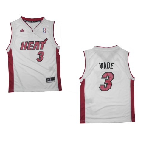 NBA Miami Heat Wade #3 Youth / Boys Athletic Comfortable Fit Sleeveless Jersey Shirt / Vest - White