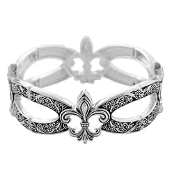Silver and Black Fleur De Lis Stretch Bracelet Fashion Jewelry
