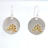 Round Lotus Flower Dangle Earrings in Sterling Silver and 24kt Vermeil, #8807