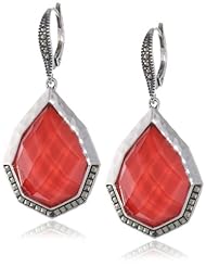 Judith Jack "Caliente" Sterling Silver Marcasite and Coral Drop Earrings