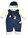 Beyond Basics Kids - Newborn Baby Boys Long Sleeved Coverall with Matching Cap, Navy, Yellow (Size 6-9Months)