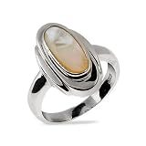Eve's Addiction Sleek Oval Sterling Silver Mother of Pearl Ring