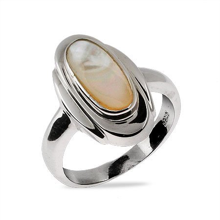Sleek Oval Sterling Silver Mother of Pearl Ring