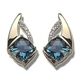 .01 CT 6MM CHECKER BLUE TOPAZ YELLOW GOLD EARRING