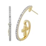 18k Yellow Gold Plated Sterling Silver Diamond Accent Cross Earrings