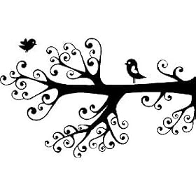 Tree Branch With Birds Wall Decals Stickers Art Decor, BLACKTree Branch With Birds Wall Decals Stickers Art Decor