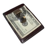 Genuine Lambskin Leather Metal Money Clip with Credit Card Slots by 