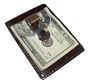 Brown Leather and Metal Money Clip Credit Card Slot