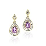 18K Gold Over Sterling Silver Amethyst & Diamond Accent Teardrop Dangle Earrings