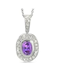 Vintage Oval Shaped Diamond Pendant With An Oval Center Stone In 18K White Gold With A 0.85 ct. Genuine amethyst Center Stone.