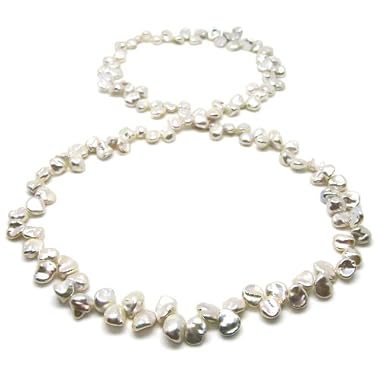 HinsonGayle Glamour Collection Handpicked AAA Ultra-Luster White Keshi Cultured Pearl Rope Necklace (31 Inches)
