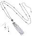 Heirloom Finds Simulated Pearl Dark Grey Bead Tassel Necklace