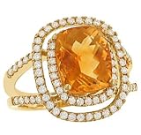 2 Row Pave Diamond(.74ct) & Cush.Citrine(3.41ct) Ring