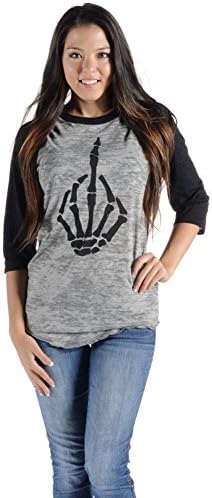 Women's Angry Blossom Fingered Burnout Baseball T-Shirt Grey S