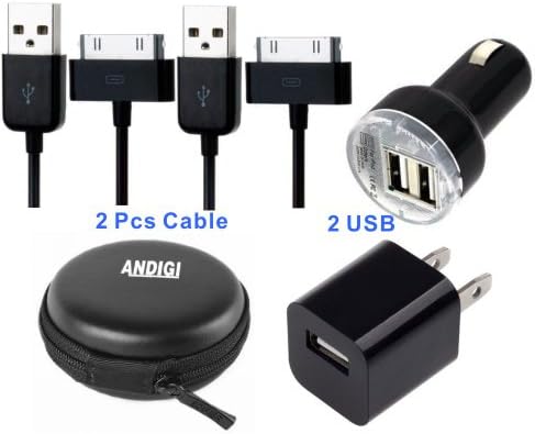 ANDIGI 4-in-1 Dual USB Car Charger + 2 USB Data Charging Cable + Wall Charger + Hard Case for IPhone 4 and 4s, iPad with Apple Inc. Certified