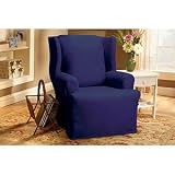 Sure Fit Cotton Duck Solid Wing Chair Slipcover, Blue