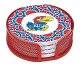 Kansas Jayhawks Pattern 4-Coaster Gift Set w/ Wire Mesh Tray