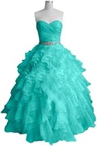 Hot Sale Sunvary Fashion Sweetheart Ball Gown Organza Prom Dress Pageant Quinceanera Dress - US Size 16- Turquoise