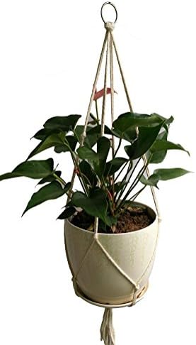 4 Legs Macrame Cotton Woven Plant Holders Beige White 36-inches