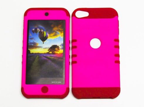SHOCK RESISTANT HYBRID CASE, STYLUS PEN. KOOL KASE ROCKER FOR Apple IPod ITouch 5 HARD COVER AND RED RUBBER SKIN NEON HOT PINK RD-A006-FE iPod iTouch 5