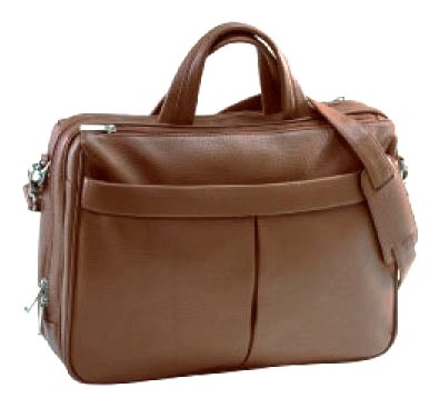 Ladies Laptop Briefcase in Boston Leather w 3 Zippered Compartments (Brown) On Sale