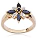 18k Yellow Gold Plated Sterling Silver Sapphire and Diamond-Accent Flower Ring, Size 8