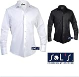 Herren Langarm Stretch Hemd der Französischen Marke Sols im Body-Fit Style ( Körperbetonter Schnitt ) in den Farben Schwarz oder Weiss und den Grössen S, M, L, XL und XXL