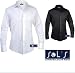 Sports : Herren Langarm Stretch Hemd der Franz&ouml;sischen Marke Sols im Body-Fit Style ( K&ouml;rperbetonter Schnitt ) in den Farben Schwarz oder Weiss und den Gr&ouml;ssen S, M, L, XL und XXL